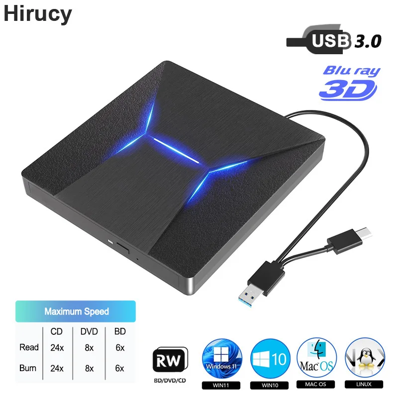Externá jednotka Blu Ray Drive USB3.0 Type-C 3D Bluray Player CD DVD zapisovač horáka pre počítač prenosného počítača Windows 10 11 Mac
