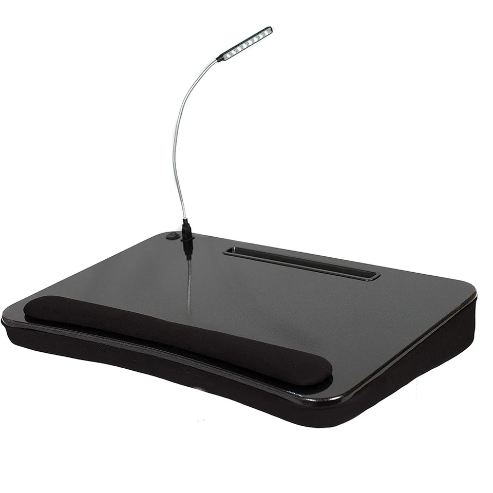 Extra veľký deluxe lap stôl, kompaktné prenosné počítače, počítačový stôl s slotom na tablet, svetlo USB a podnos