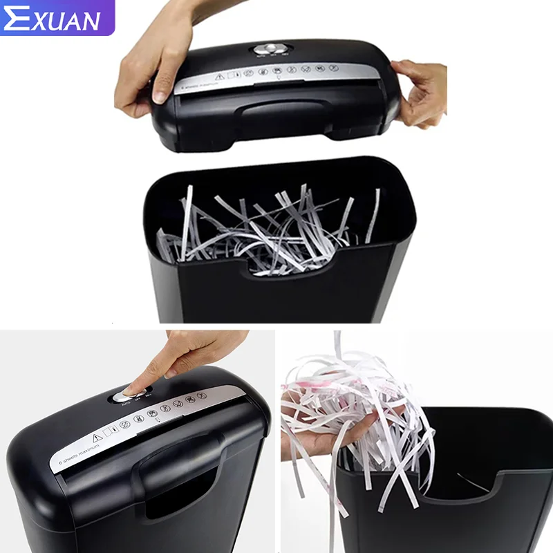 Exuan Paper Shredder 220V elektrický dokument Shredder 10LPAPER CUPTER Strip Mini Super Shreding Paper Crusher Office Home 180W