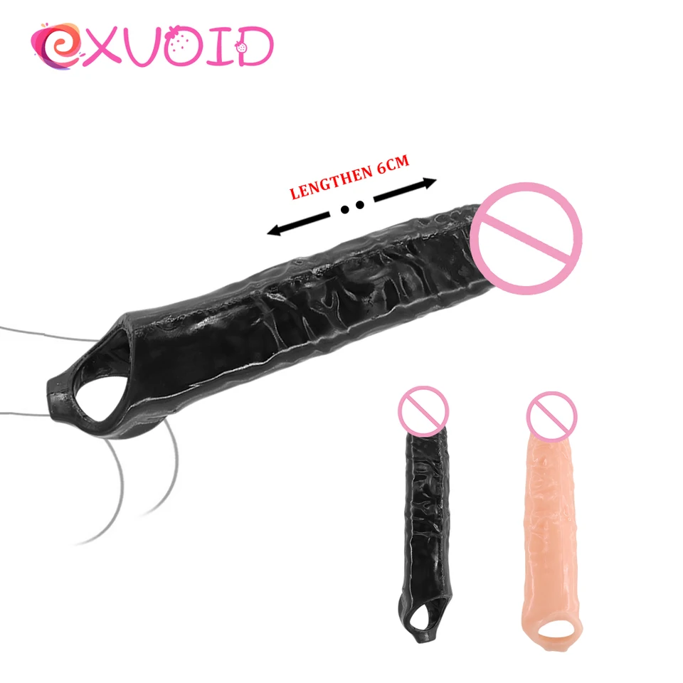 Exvoid opakovane použiteľný silikónový kondóm g-spot Massager kohúty predlžovacie dildo zväčšenie sexuálne hračky pre mužov veľký penis rukávy penig prsteň