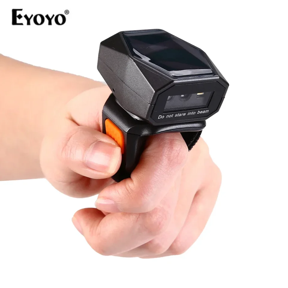 Eyoyo 2D Nositeľný prsteňový čiarový skener Mini prenosný 3-v-1 USB káblový 2,4G Wireless Bluetooth Finger Scanner iPad iPhone Android