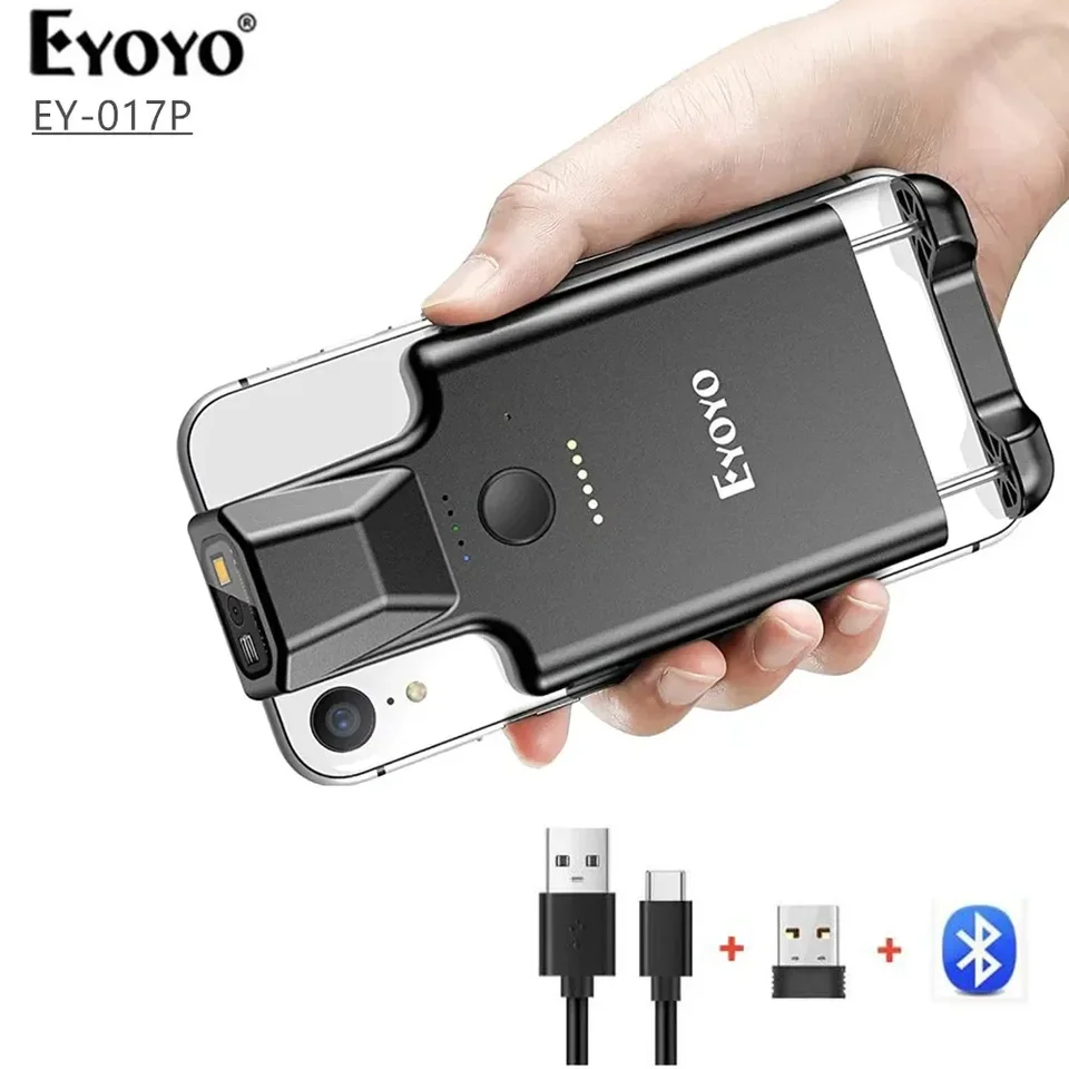 Eyoyo 2D zadný klip Bluetooth čiarové skenerové skenery Práca Práca prenosné čítanie čiarových kódov Dáta matica 1d 2d QR skener pre knižnicu pre knižnicu