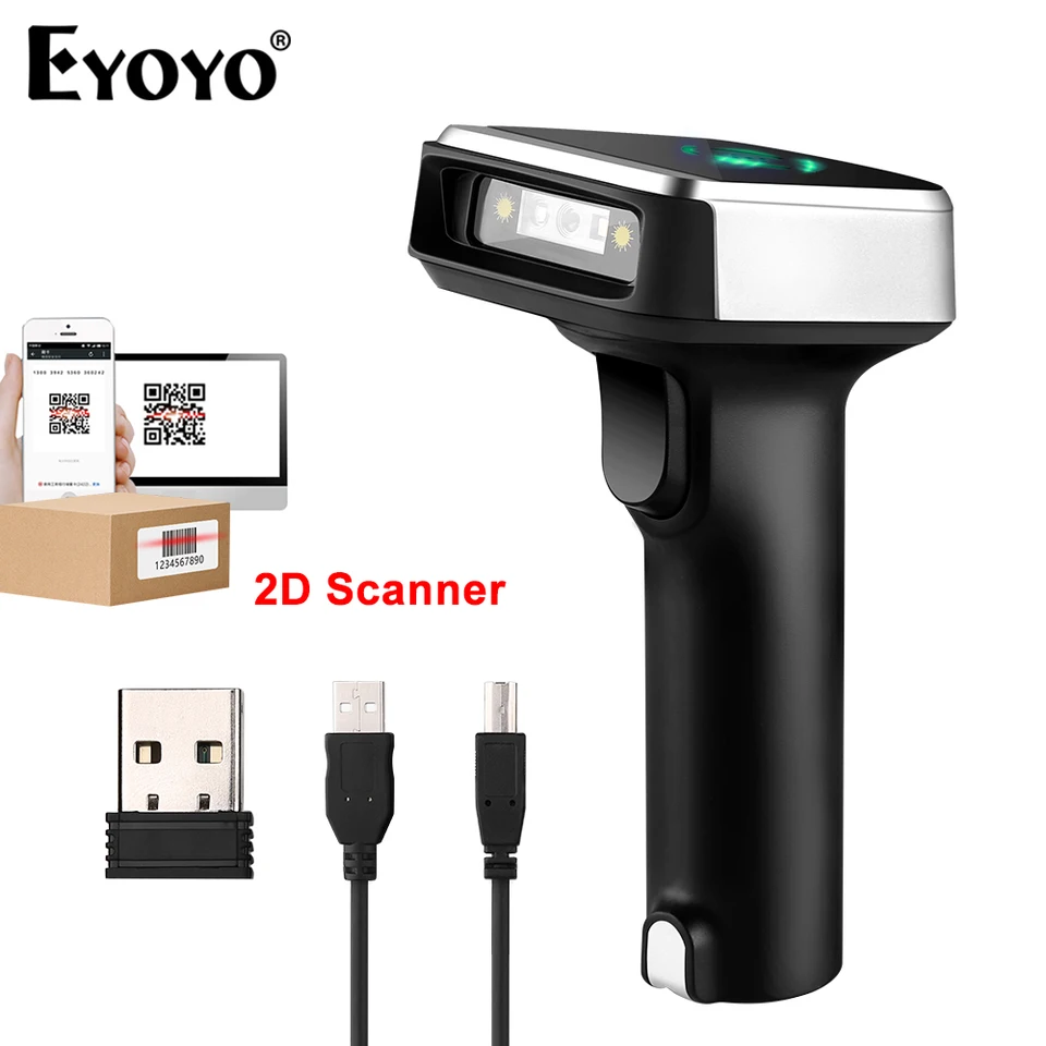 Eyoyo EY-1900 Prenosný 2.4g Wireless 2D čiarového skenera Bluetooth Runhald Runheld QR Reader Sconning Podpora skenovania Android/iOS/Windows