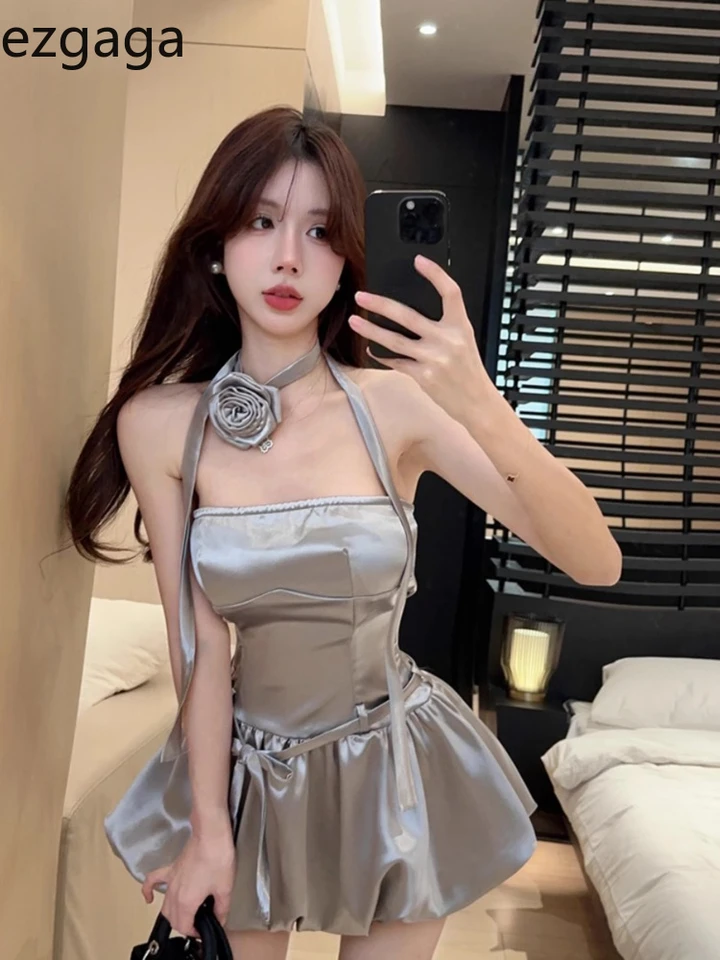 Ezgaga sexy mini šaty Ženy kvety bez ramienok s lomíckou krk bez back -plesové šaty elegantné módne klubové oblečenie