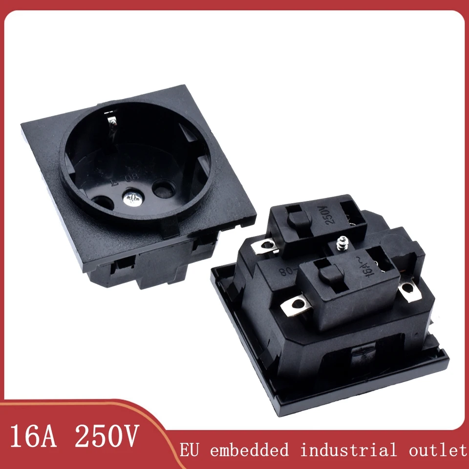 EÚ Black Embedded Industrial Outlet Inverter Výstupná zásuvka 250V 16A Univerzálny elektrický striedavý výkon konektor