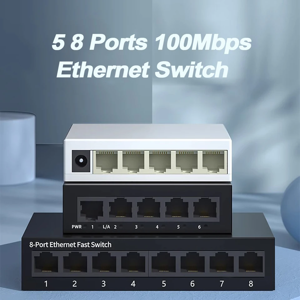 EÚ Plug 5/8 Port 10/100 Mbpps Sieťové prepínače Mini Ethernet Fast Network Switch Spitter pre domácu kanceláriu