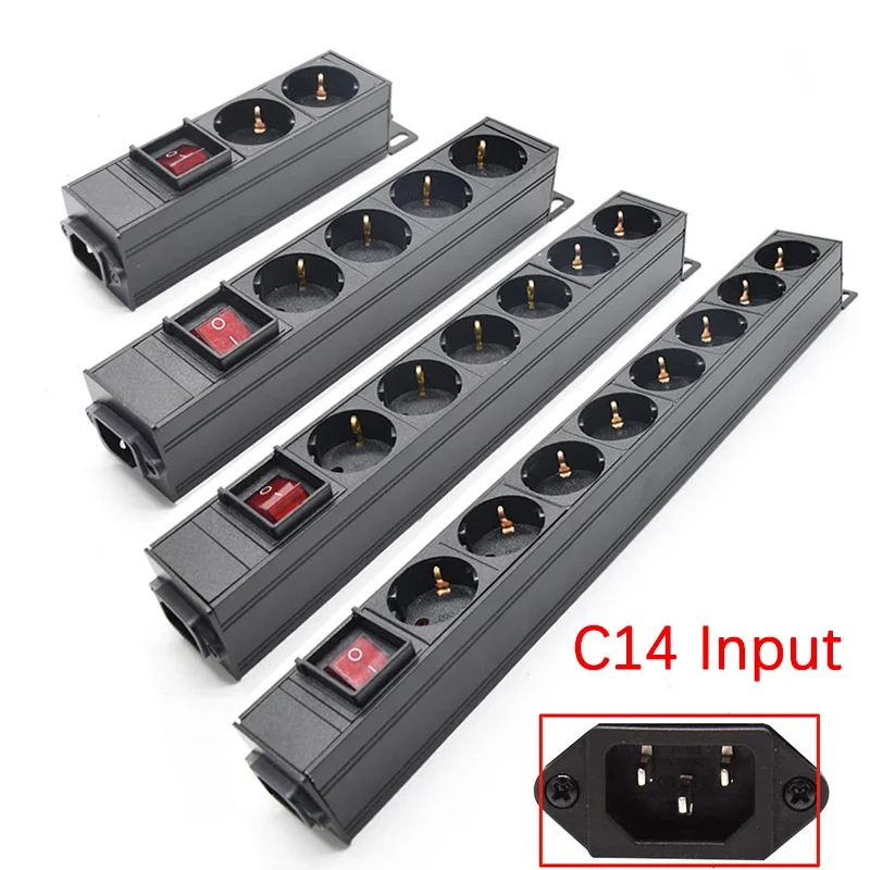 EÚ Power Strip C14 Vstup 2-8 spôsoby Európy Nemecká zásuvka Distribučná jednotka s rozvrhnutím prepínača