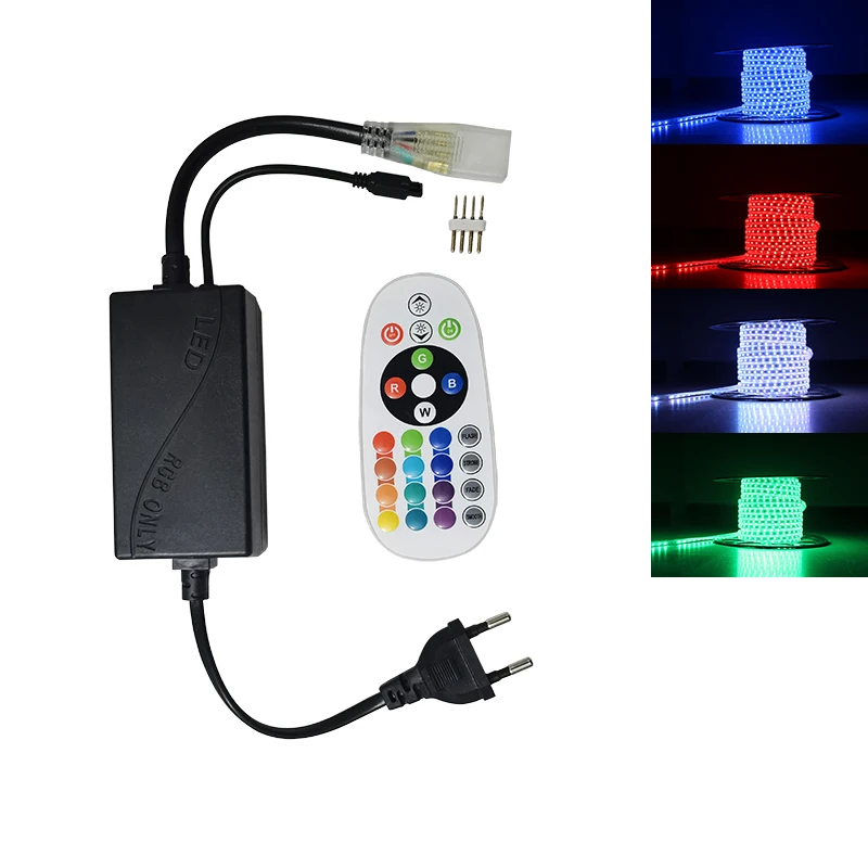 EÚ Power zástrčka RGB LED pásik 1000W IR diaľkový ovládač 220V 16 Farebné svetlá 4pin 11 mm konektor 5050 diaľkové ovládacie prvky RGB RGB