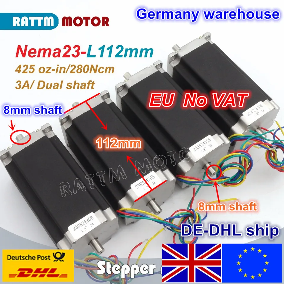 EÚ Ship Free DPH 4 PCS NEMA23 23HS2430B 425OZ-in 280N.CM CNC DUAL HAFT Krokový motor Stupňovací motor 3a pre mletie smerovača CNC