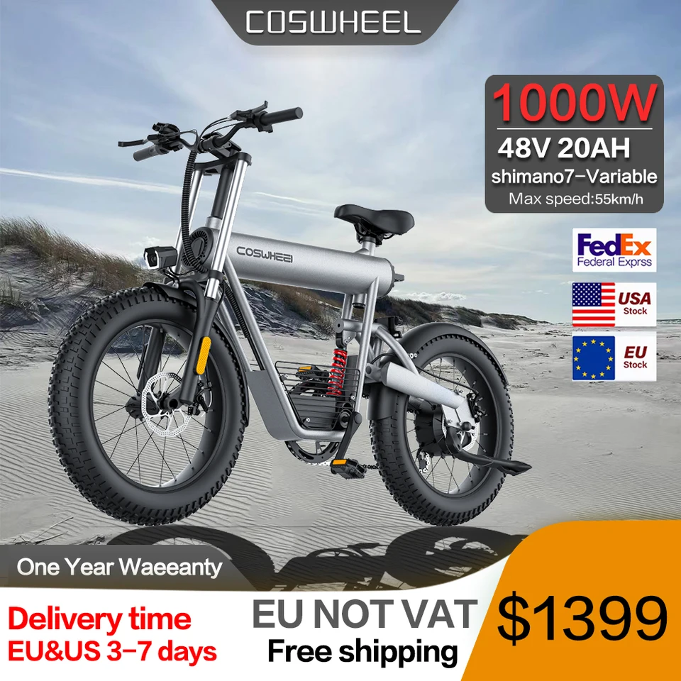 EÚ Stock T20 Elektrické bicykle FAT TIRE 48V 20AH 1000W Elektrické bicykle Dospelý mestský bicykel Motocykel City Commutin Cycling