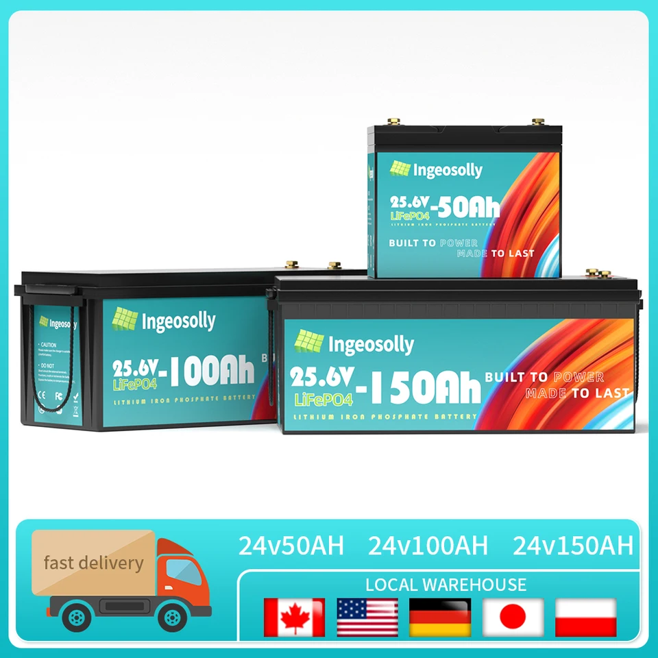 EÚ/US/CA WAREHOUSE DURE 12V 24V 100AH ​​LIFEPO4 Batéria 24 V 50 ABA BALENIA LITHIUM FOSFOFTATOVÉHO BATÉRIA Vstavané BMS 6000+Cyklus