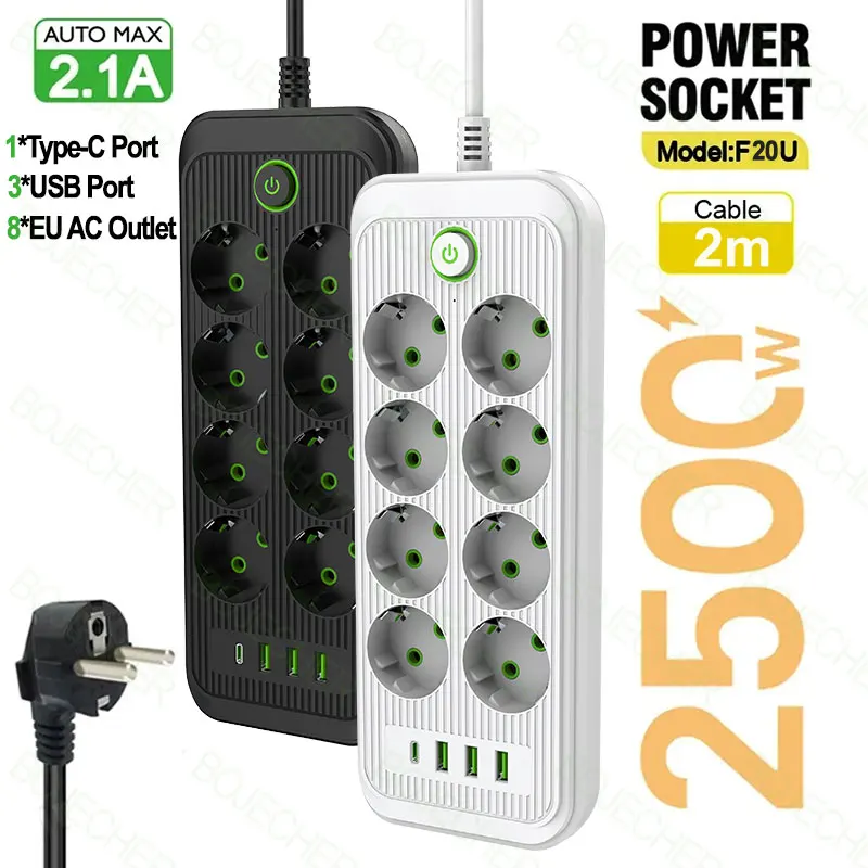 EÚ zástrčka striedavého prúdu Multitap Power Strip 2M predlžovací kábel Elektrický prúžok USB USB SPURNÝ PROFEKTUROVÝ PROFEKTY Sieťový filter