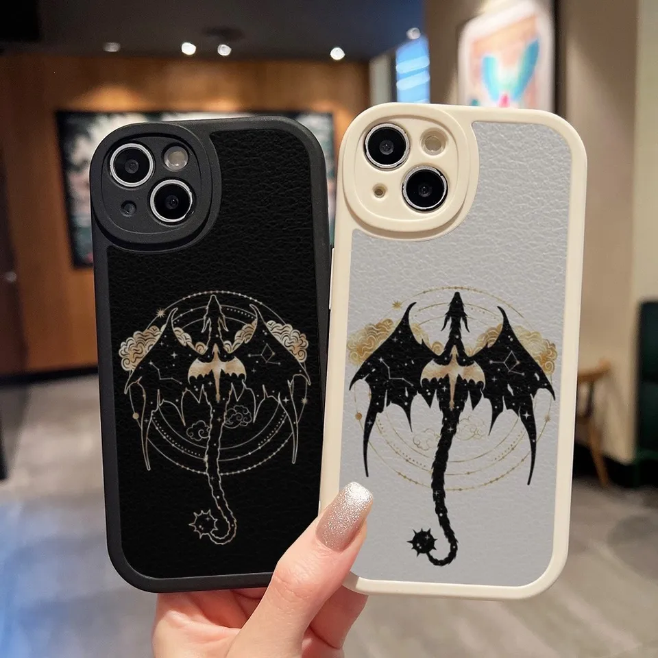 F-Fourth W-Wing Dragon Telefón puzdro pre iPhone 14 15 11 13 12 Pro Max Mini x xr 8 Plus SE2020 Biela kožená mäkká silikónová textúra