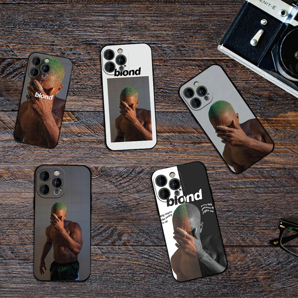 F-frank blond telefónny prípad pre iPhone 12 11 13 14 15 16 max pro plus čierny mäkký silikónový kryt