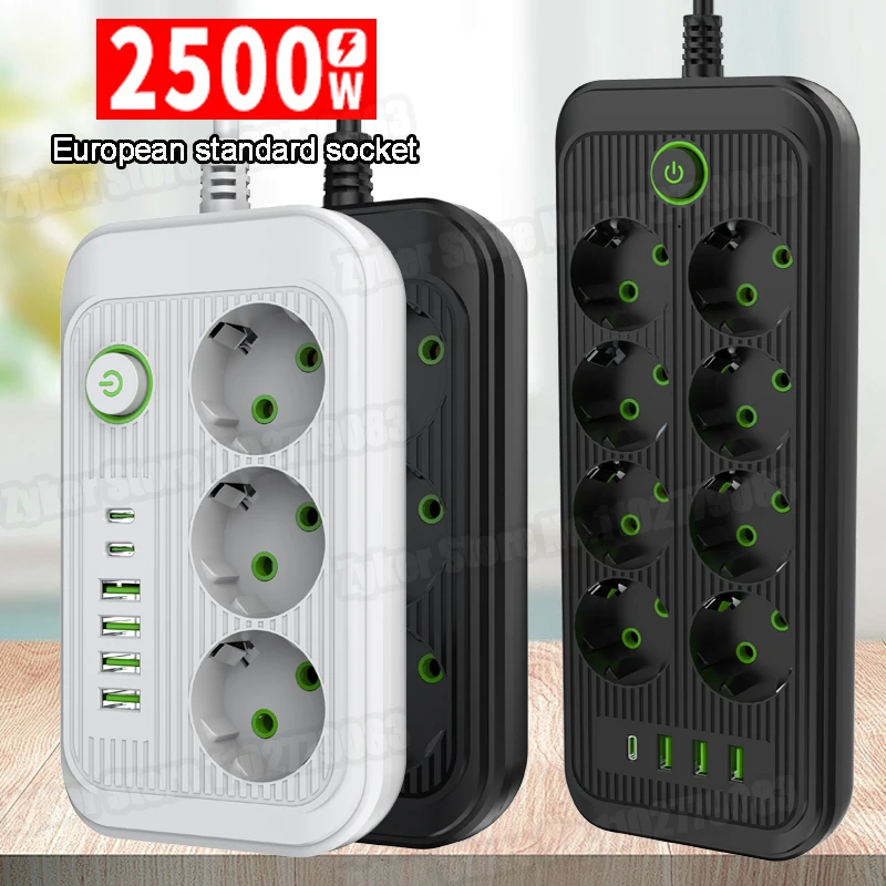 F20U F16U F09 EU zástrčka Power Strip 2M Predlžovací kábel 3 striedavé zásuvky elektrická zásuvka s sieťovým filtrom typu C Rýchle nabíjanie