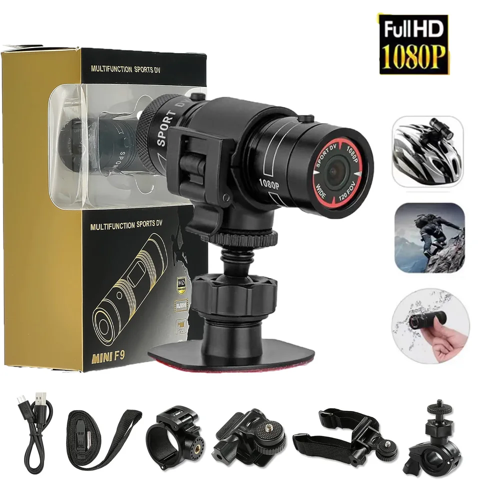 F9 Action Camera HD 1080p Bicykle motocyklová prilba na bicykli Camer Cam Cam Outdoor Sports DV Vdeos Recorder DVR Car Dash Cam