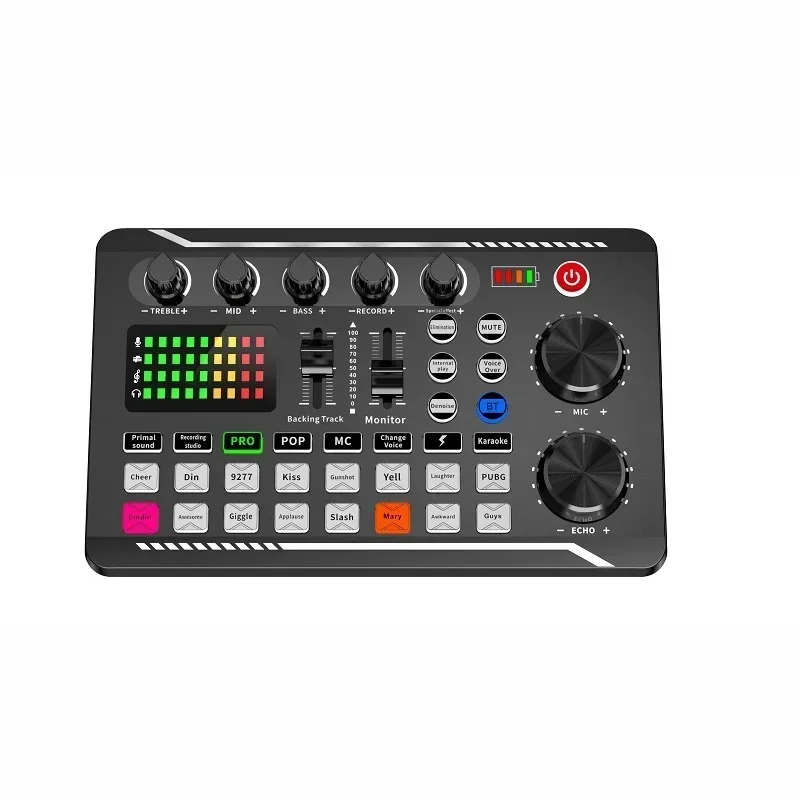 F998 Live Sound Card a Audio rozhranie s efektmi mixéra DJ a hlasovým meničom, stereofónny zvukový mixér Bluetooth, pre Stream YouTube Stream