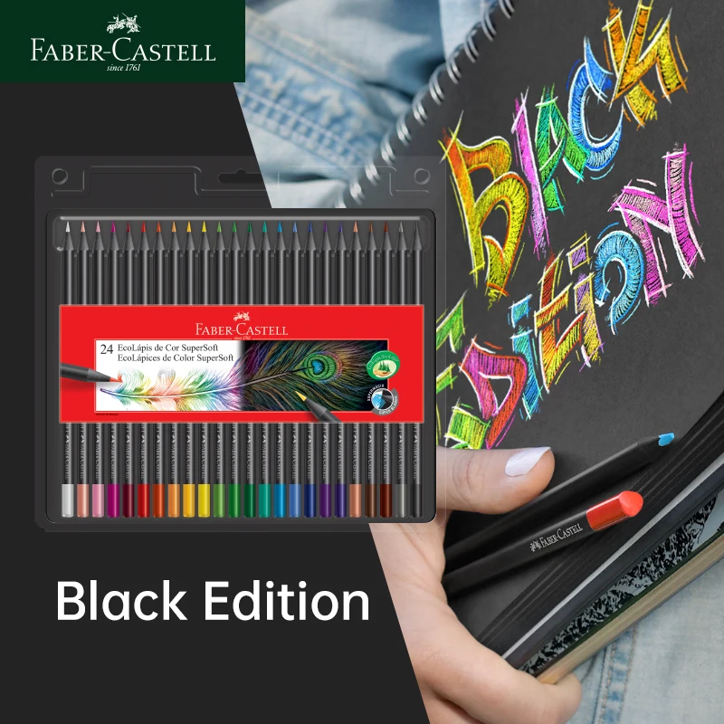 Faber-Castell 24 Čierna editácia sfarbenie ceruzky Super mäkké olovo Brilantné farebné ceruzky prerušenia extra hladké prepustenie
