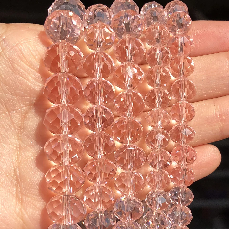 Facetované číry ružový krištáľový sklenený korálky ploché okrúhle gemstone rondelle korálky pre šperky na výrobu náramku DIY 15 