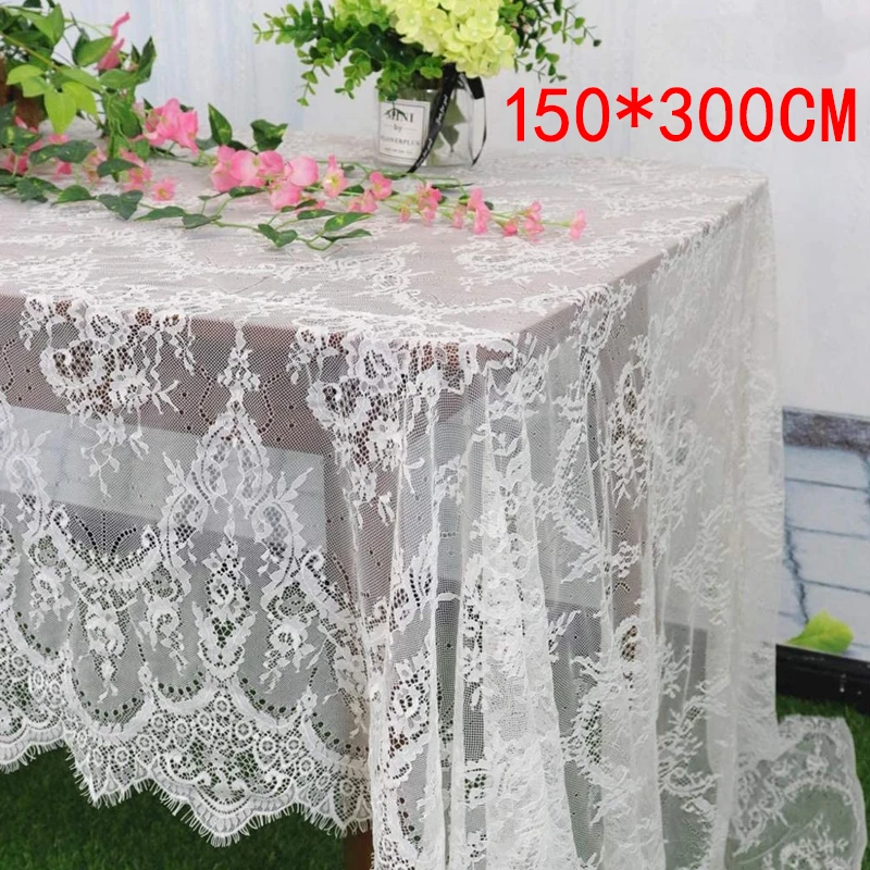 Fadesen Nový 150*300 cm biely obrusový handričku Lace Dekoratívny hotel Svadobná hostina stolovanie dekoratívne tkanina Domáca dekorácia čipklá