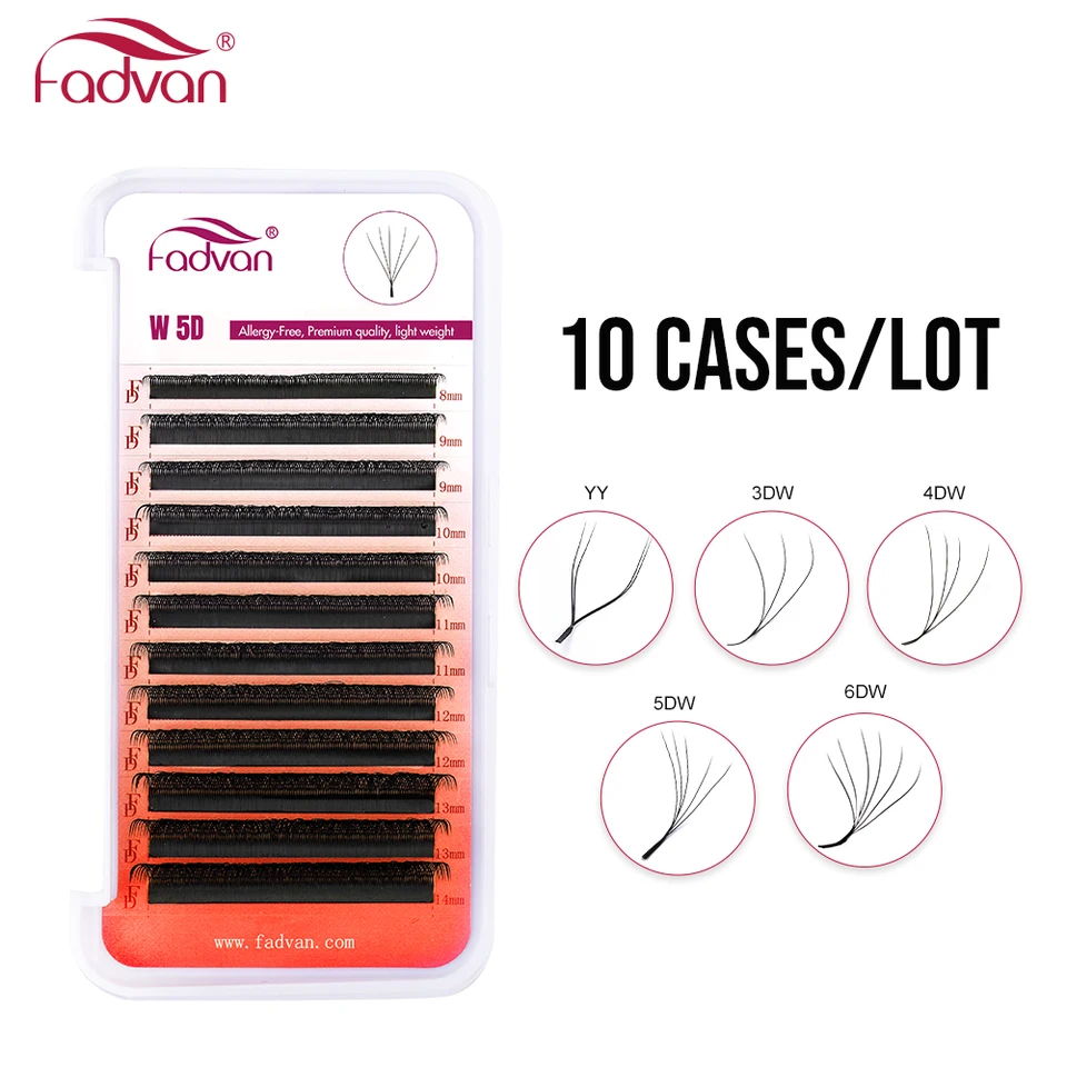 Fadvan 10 Pack Professional YY/3D/4D/5D W Tvar riasy 0,07-lu/l/c/d pre predlžovanie rias a kozmetické salóny