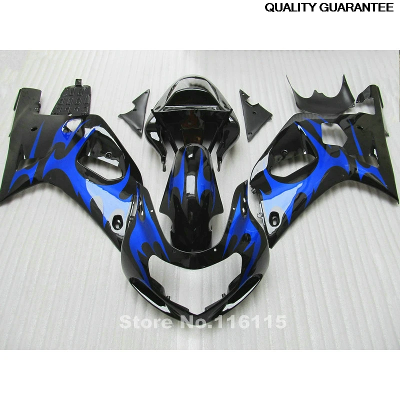 Fairing Kit Fit for Suzuki GSXR 600 GSXR 750 K1 K2 2001 2002 2003 Blue Flames Black Fairings GSXR600 GSXR750 01 02 03 A4