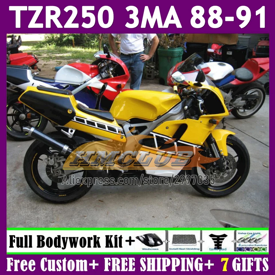 Fairing Kit pre Yamaha 3ma TZR-250 TZR250 YPVS RS 146NO.42 TZR 250 TZR250R Žltá zásoba 88 89 90 91 TZR250RR 1988 1989 1990 1991