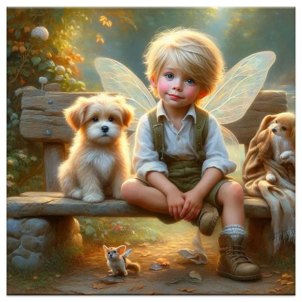 Fairy Diamond Painting Little Boy a Dog Flower 5D plné diamantové mozaikové výšivky krížový steh set shinestone domáca dekorácia