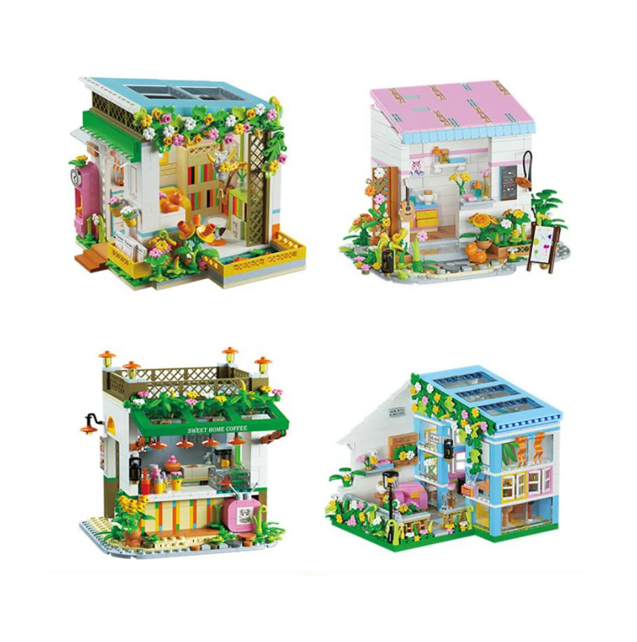Fairy Tale Town Mini Block Street View Flower Dessert Shop Snack Bar Studio Building tehlová hračka krajina Nanobricks
