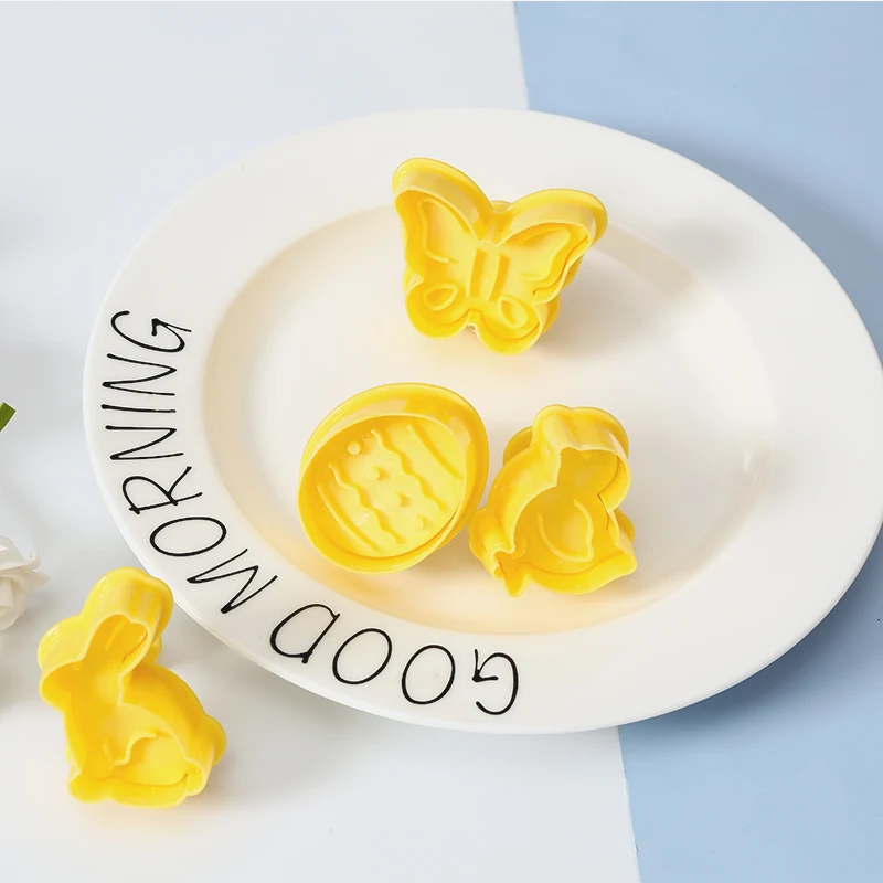 Fais du 4 PCS/Set Easter Cookie Cutters 3D Press Rabbit Chick Biscuit Mold Press Press Známka REFERSER