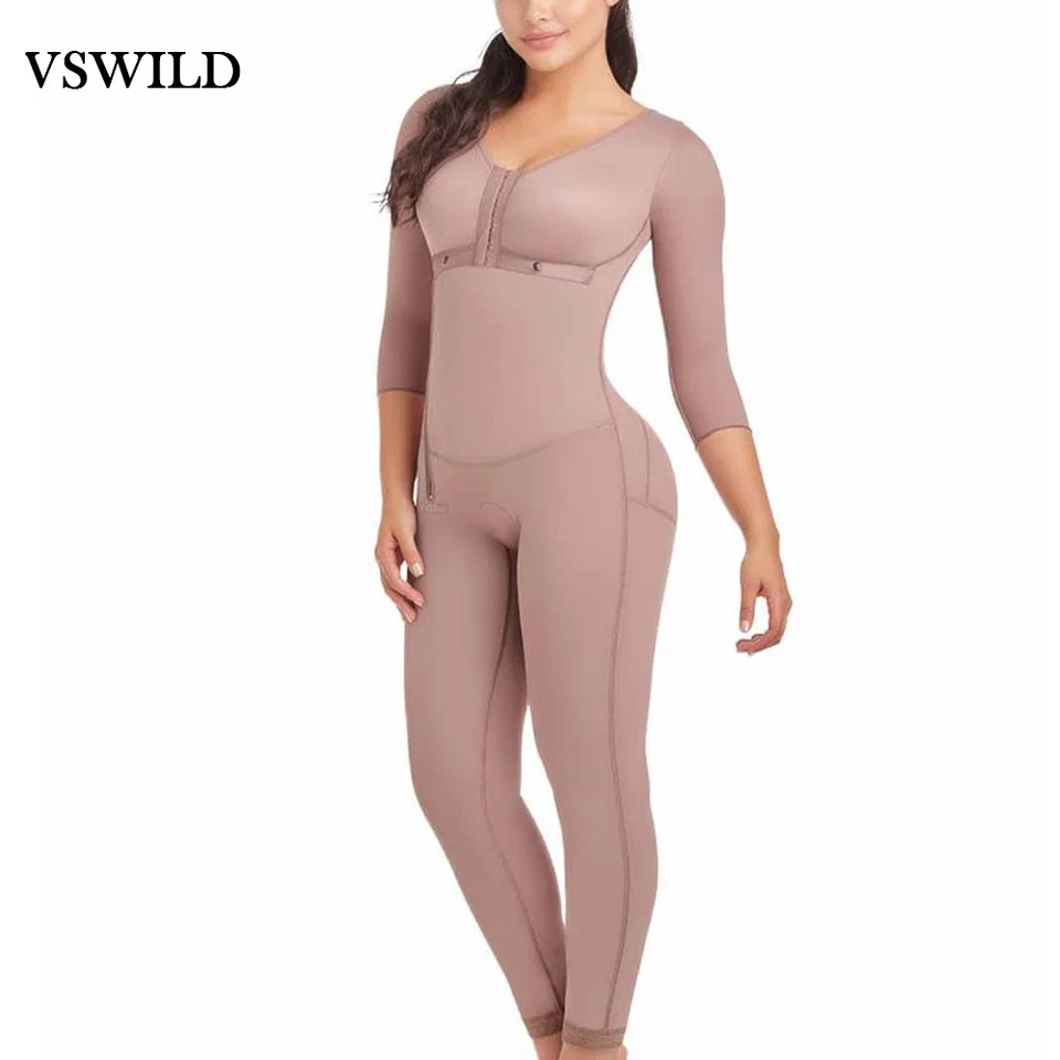Fajas Colombianas Dámske bočné zipsové dlhé rukávy celé telo Shapewear po pôrode Ztihli