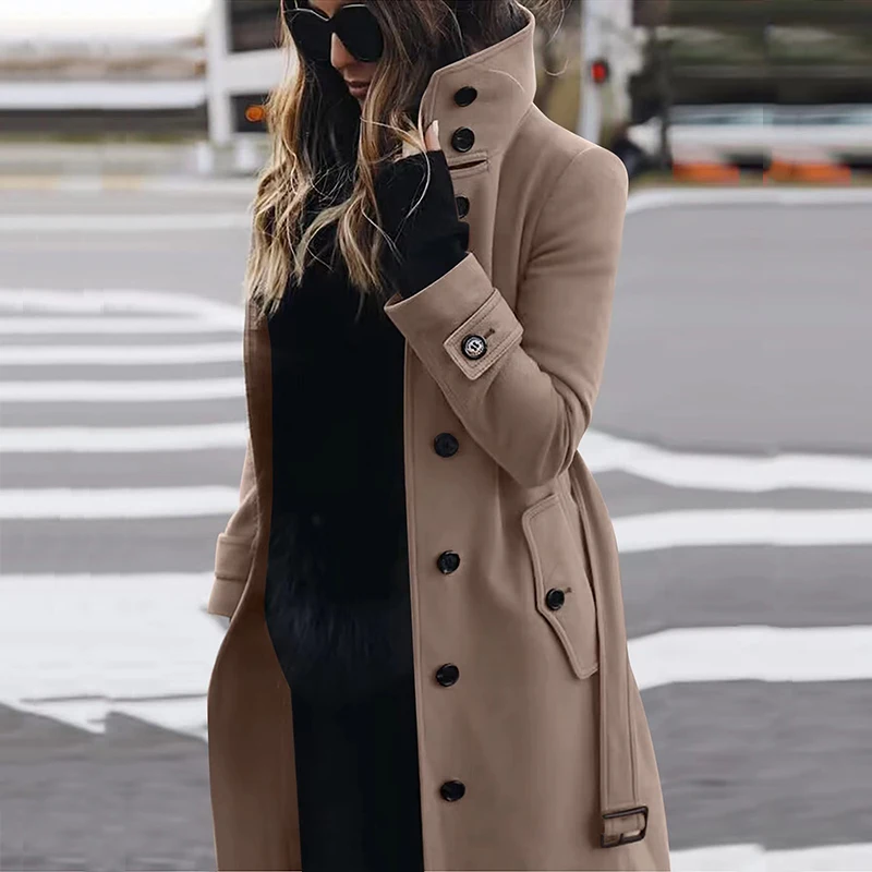 Fall Casual Streetwear dlhý rukáv Outwear Outwear Nová kancelárska dáma single Breasted Slim Jacket Fashion Turn-Down Belt Belt Solid Coat