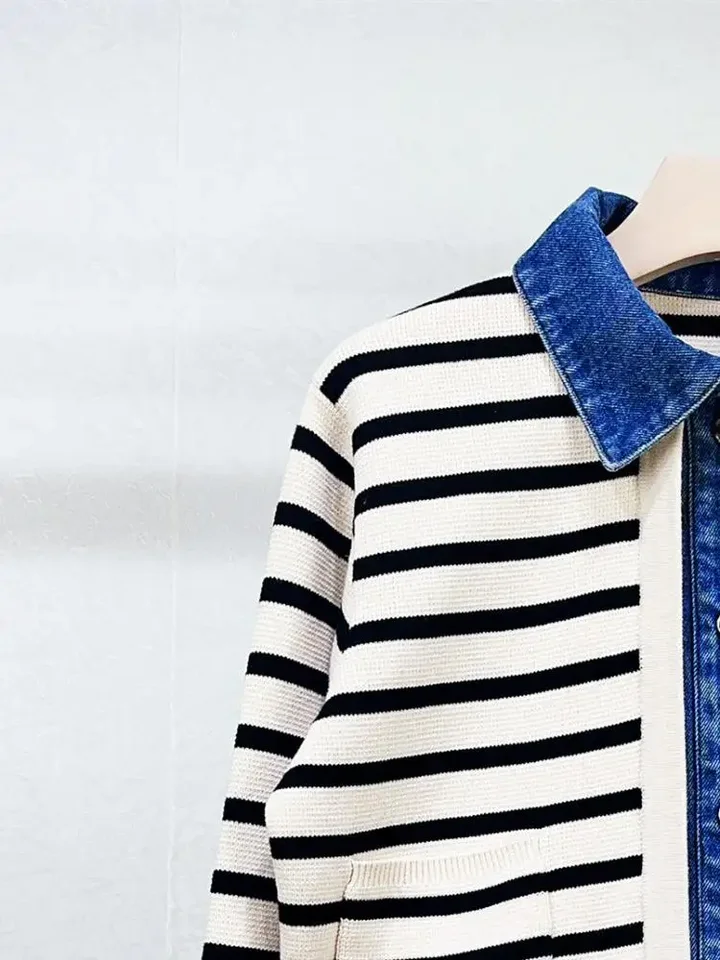 Falošné dve kusy Ženy Denim Splice pletené strihy srsti