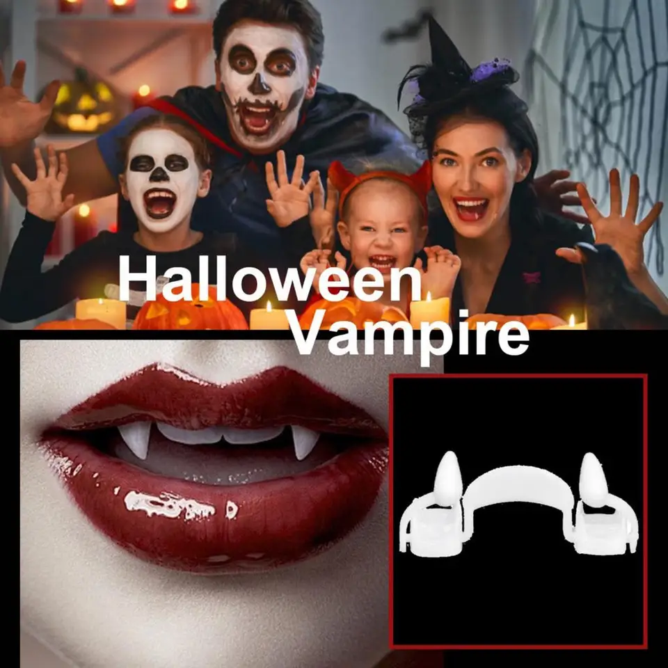 Falošné upíry zuby Teleskofické upíri Fangs Prenosné zatiahnuteľné realistické vodotesné ostré upíry zubné protézy