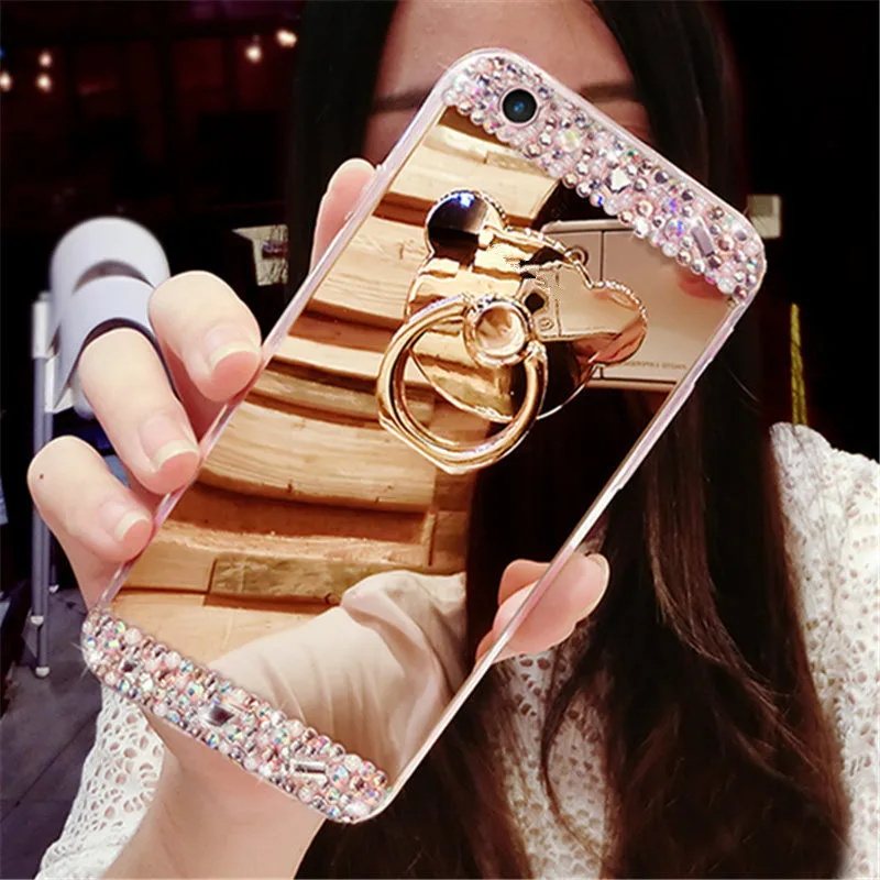 Fancy Diamond Bear Crystal Stone prst prsteň stojan na zrkadlové puzdro pre iPhone 15 por 13 14 12 11 Pro Max x x max xr 7 8 plus