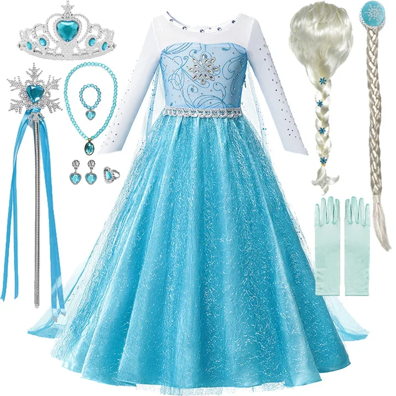 Fancy Snow Queen Elsa kostým dievčatá Karneval narodeniny princezná Kids Kids Halloween Elsa Cosplay Party Dress Vesidos na 4 až 10 rokov