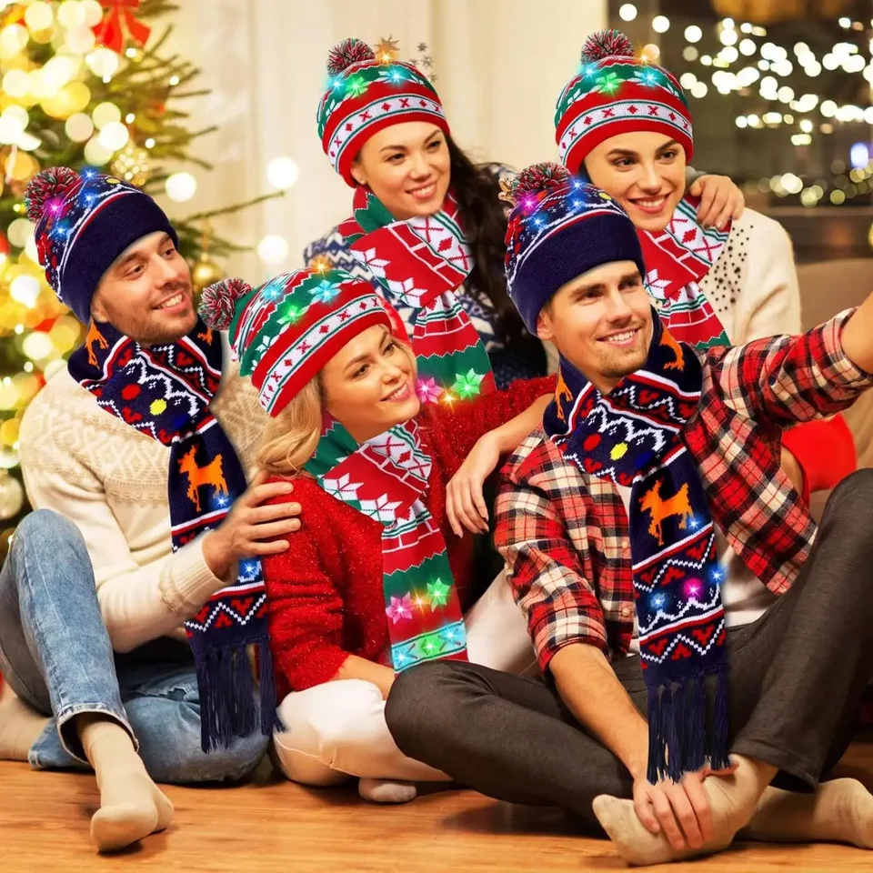 Fancy Vianoce Santa Snowman Dekorácie Vianoce vonkajšie vonkajšie klobúk šál pletený klobúk sladký viacfarebný klobúk pre dospelých deti