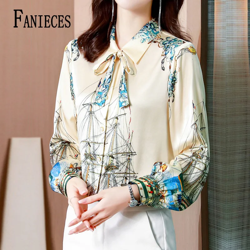 Fanieces Camisa Runway Luxury marhule kvetinové tričká Blusas majer dám s dlhým rukávom elegantné ol pracovné topy blúzky košele