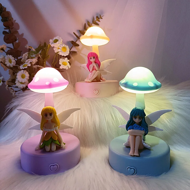 Fantasy Fairy Girl Doll Huby v tvare malé nočné svetlo LED LED žiarivé lampy pre deti vianočný darček farebný blikanie