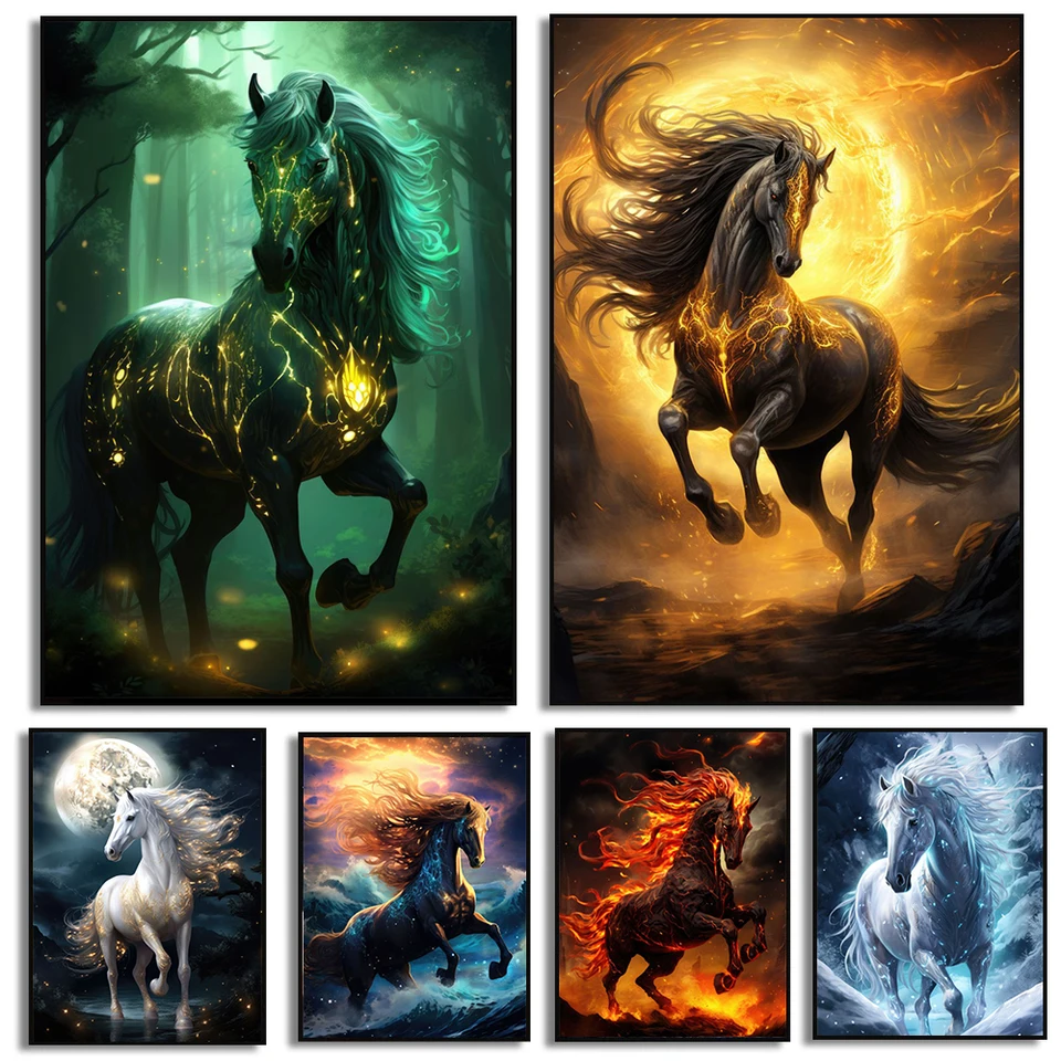 Fantasy kone plagáty Magic Natural Animals Fantasy výtlačky plátno maľba nástenné umenie Pictures Picture Domov obývacia izba moderná dekorácia