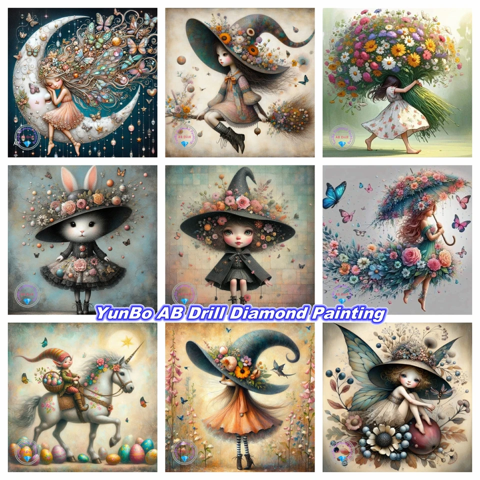 Fantasy kvet elf big s čiapka DIY ab diamant maľba mozaiky karikatúra dievča umenie krížový steh kamienky remeselníkov