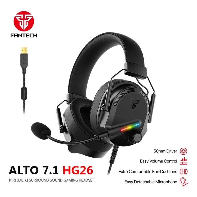 Fantech Alto 7.1 HG26 Herné slúchadlá s 7.1 Virtuálnym kanálom RGB USB náhlavná súprava s hlukovými slúchadlami pre hranky