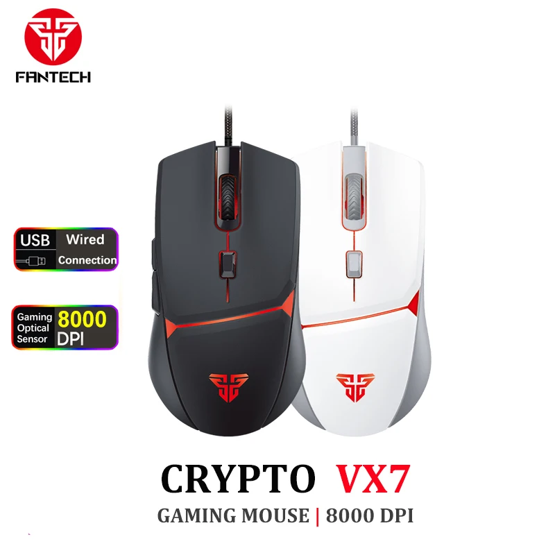 Fantech VX7 RGB USB Gaming Mouse Wired 8000DPI 6 Gomgonomics Mause pre prenosný počítač Programovateľné myši Gamer Gamer LOL FPS