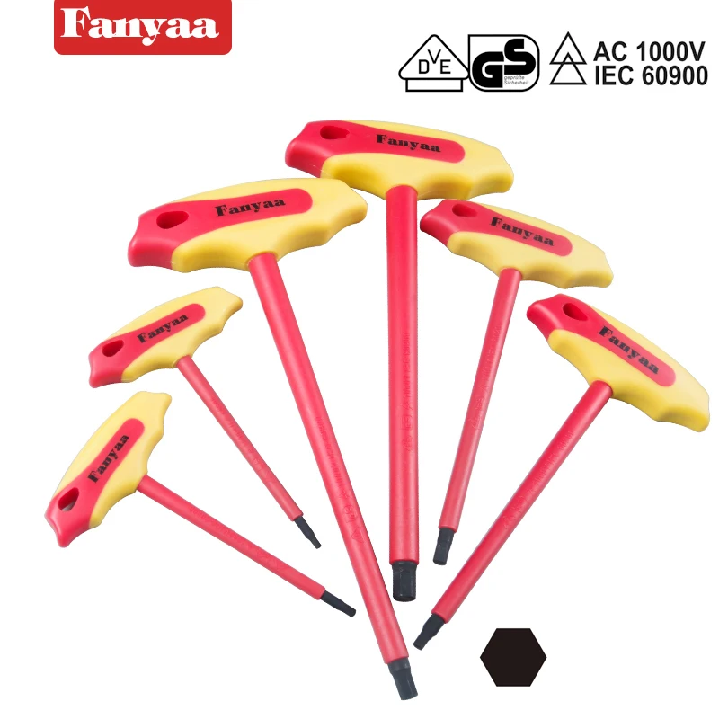 Fanyaa VDE T-HEX HEX KLYT KEY 2,5-8 mm Izolovaný 1000 V vstrekovací španier, bezpečnostná páka elektrotechnikov, CRV, protišmykové rukoväte