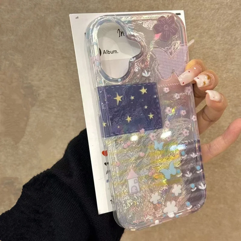 Farba blokovaná kvetinová motýľ grafický puzdro pre iPhone 16 15 14 13 12 11 x xr xs se2 SE 8 7 plus pro max mini tvrdý obal