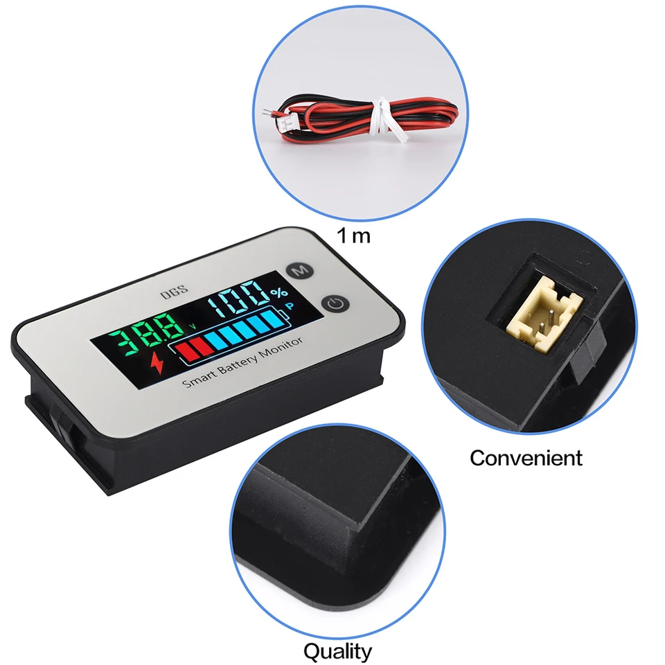 Farba IPX7 nepremokavá lítium olovo-kyselina LIFEPO4 kapacita kapacity napätia merač teploty testera Indikátor 7-100V Voltmeter