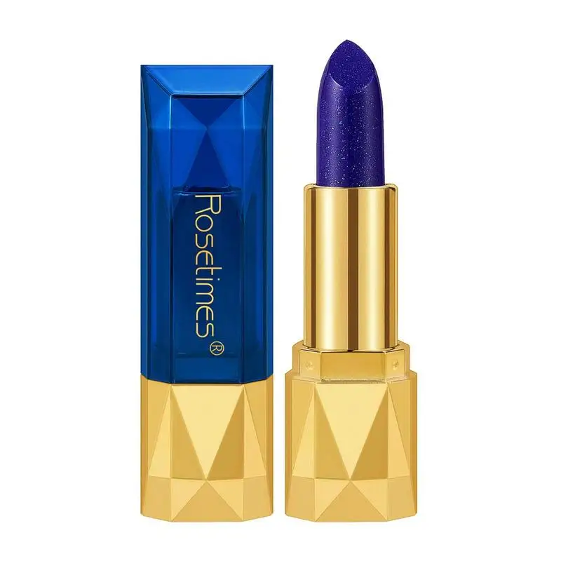 Farba meniaca rúž modrý modrý trblietavý rúž rúž Lipstick Dlhodobá zvlhčuje modrá, ktorá sa zmenila na ružový lesk na lesk