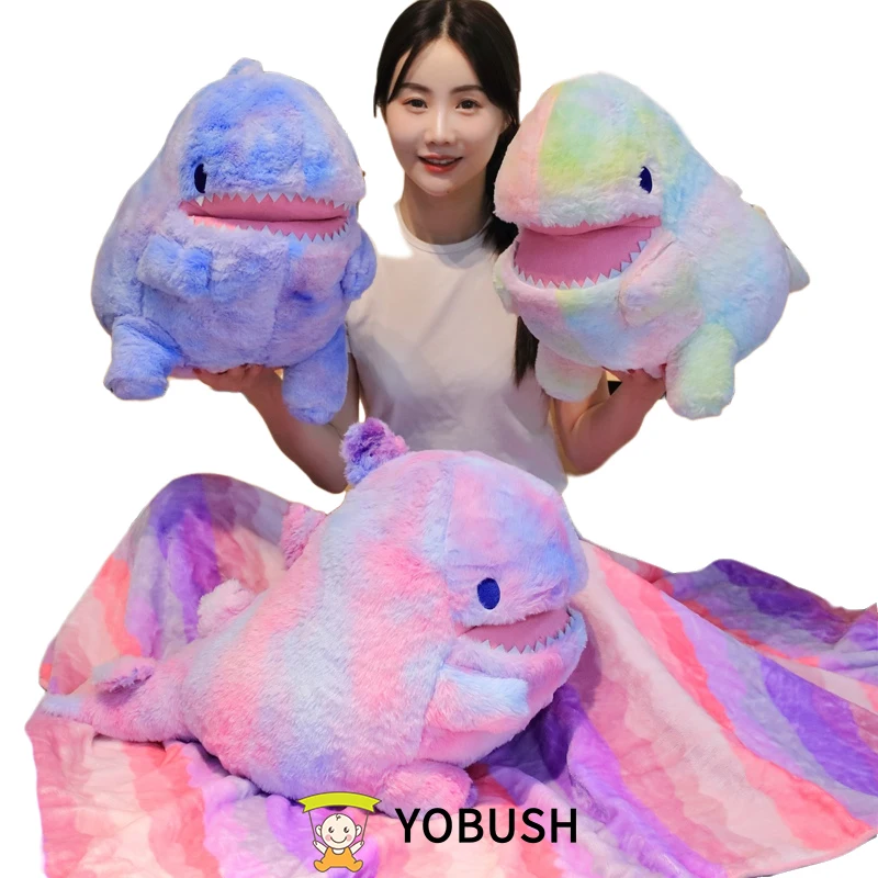Farebná dinosaurus plyšová hračka s flanel prikrývkou fuzzy obrie dino dúhové farby roztomilé zvieratá Zvieratá Doll 60 cm 3 farby