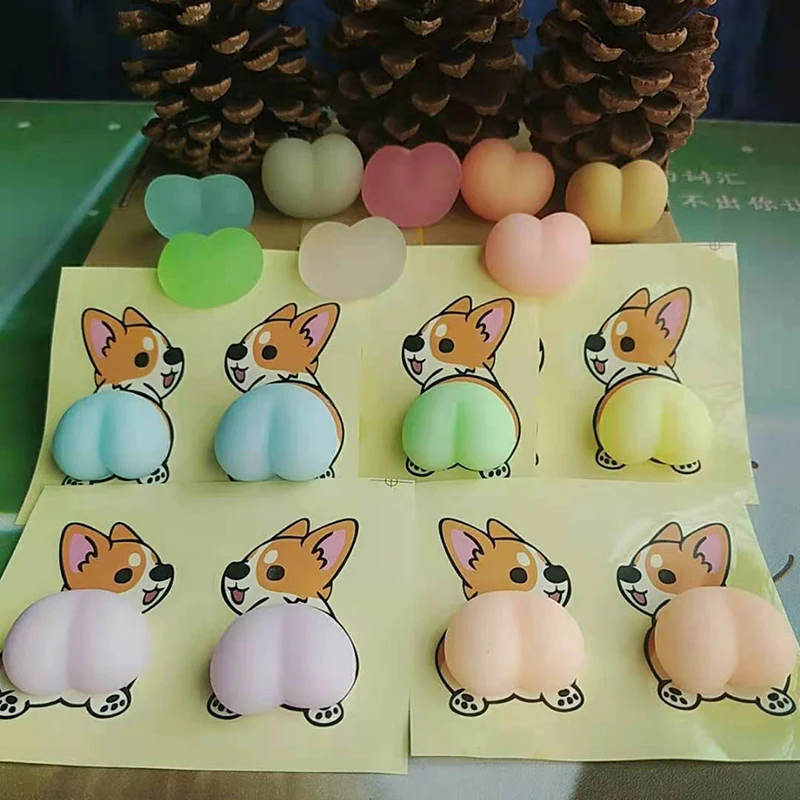 Farebná karikatúra TPR karikatúra Prasa Čistá natiahnutá zadok Kľúčenka Dekompresia fidget hračky broskyňa mačka psa corgi antistress hračky pre dieťa