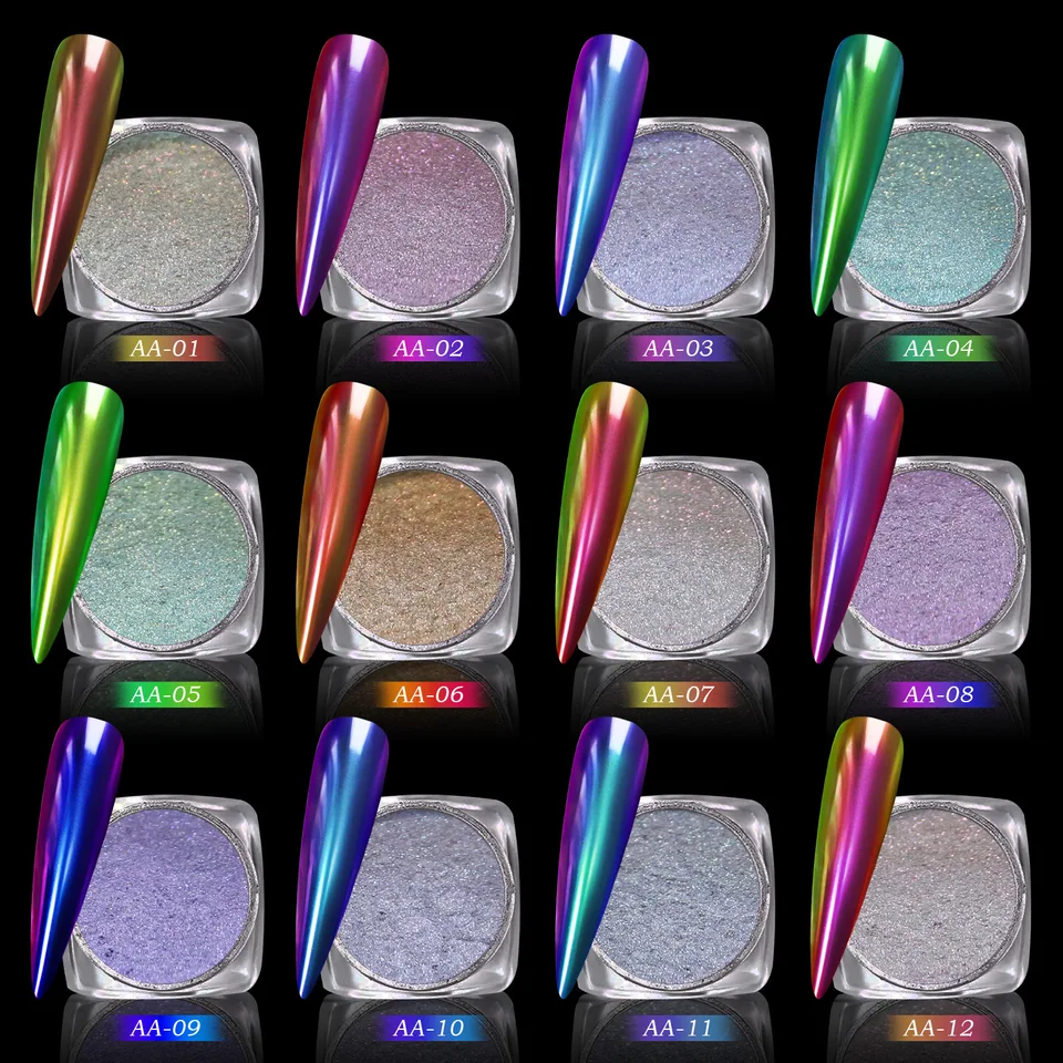 Farebné chameleónové trblietky chrómové zrkadlo prášok kovový efekt y2k magické zrkadlo dekor liaty pigment vločka manikúru doplnok